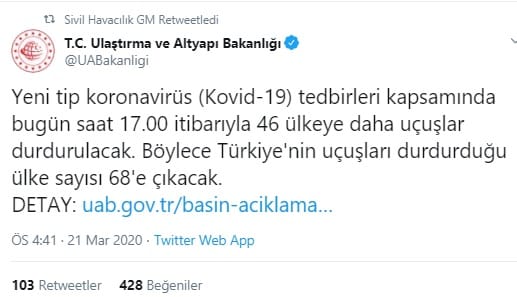 46 Ülkeye Daha Uçuş Yasağı!