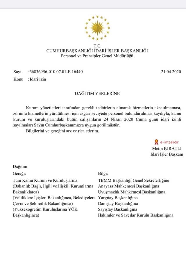 Kamu Çalışanları 24 Nisan'da İdari İzinli Sayılacak!