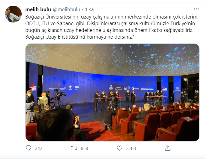 Melih Bulu'dan Boğaziçi'ne Uzay Enstitüsü Önerisi