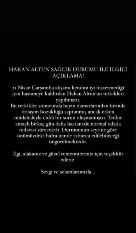 Yoğun Bakıma Kaldırılan Hakan Altun'un Sağlık Durumu Hakkında Açıklama!