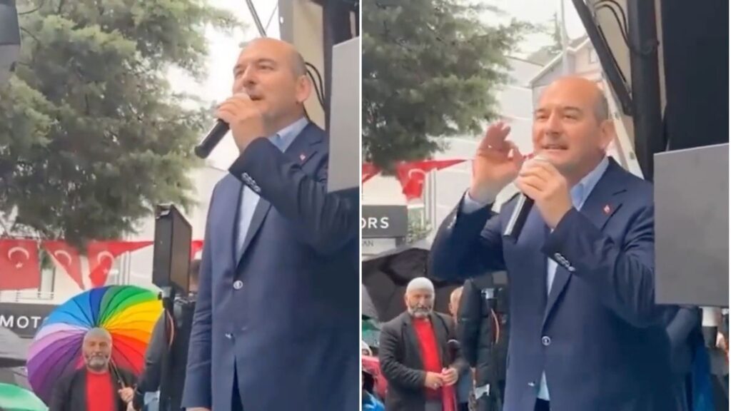 Süleyman Soylu Mitinginde Gökkuşağı Renkli Şemsiyeyi Kapattırdı!