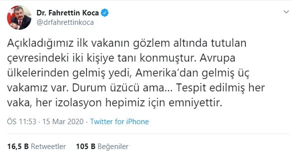 Türkiye'de Vaka Sayısı 18'e Yükseldi!