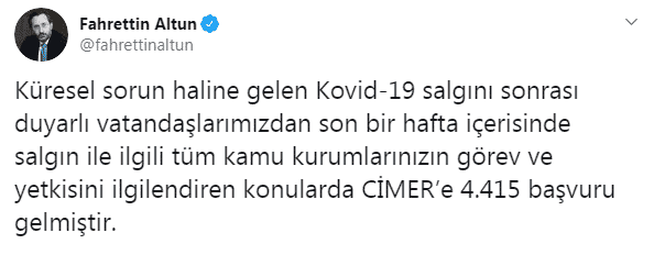 Koronavirüs Sebebiyle CİMER'e Yapılan Başvuru Sayısı 4 Bin 415!