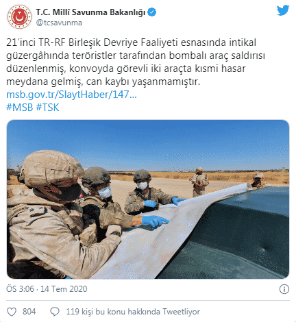Milli Savunma Bakanlığından Bombalı Araç Saldırısına İlişkin Açıklama